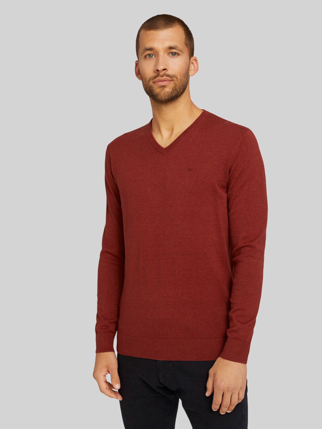 TOM TAILOR Melierter Pullover mit V-Ausschnitt, Herren, spicy chocolate melange, Größe: XL