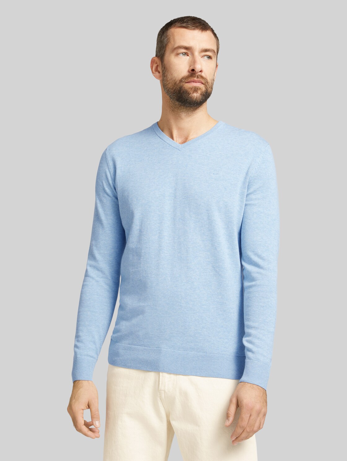 TOM TAILOR Herren Strickpullover mit Bio-Baumwolle in Melange Optik, blau, Gr. XXL, baumwolle