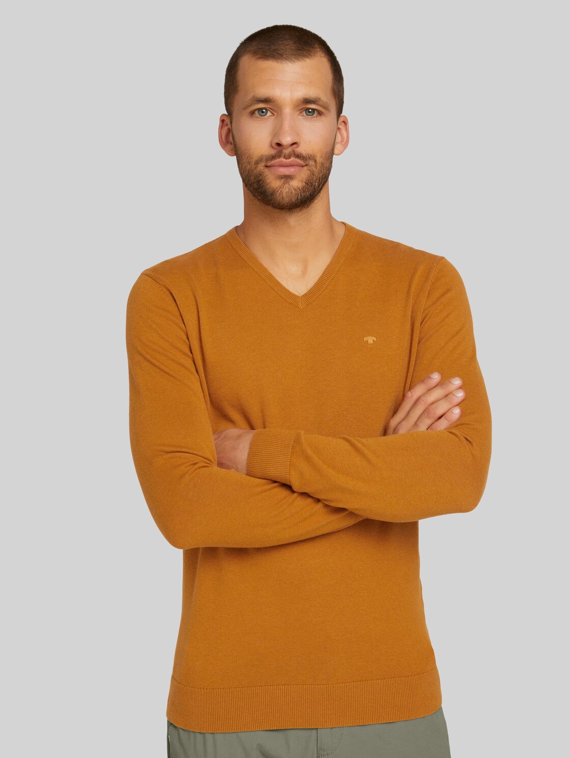 TOM TAILOR Melierter Pullover mit V-Ausschnitt, Herren, rusty orange burned melange, Größe: S
