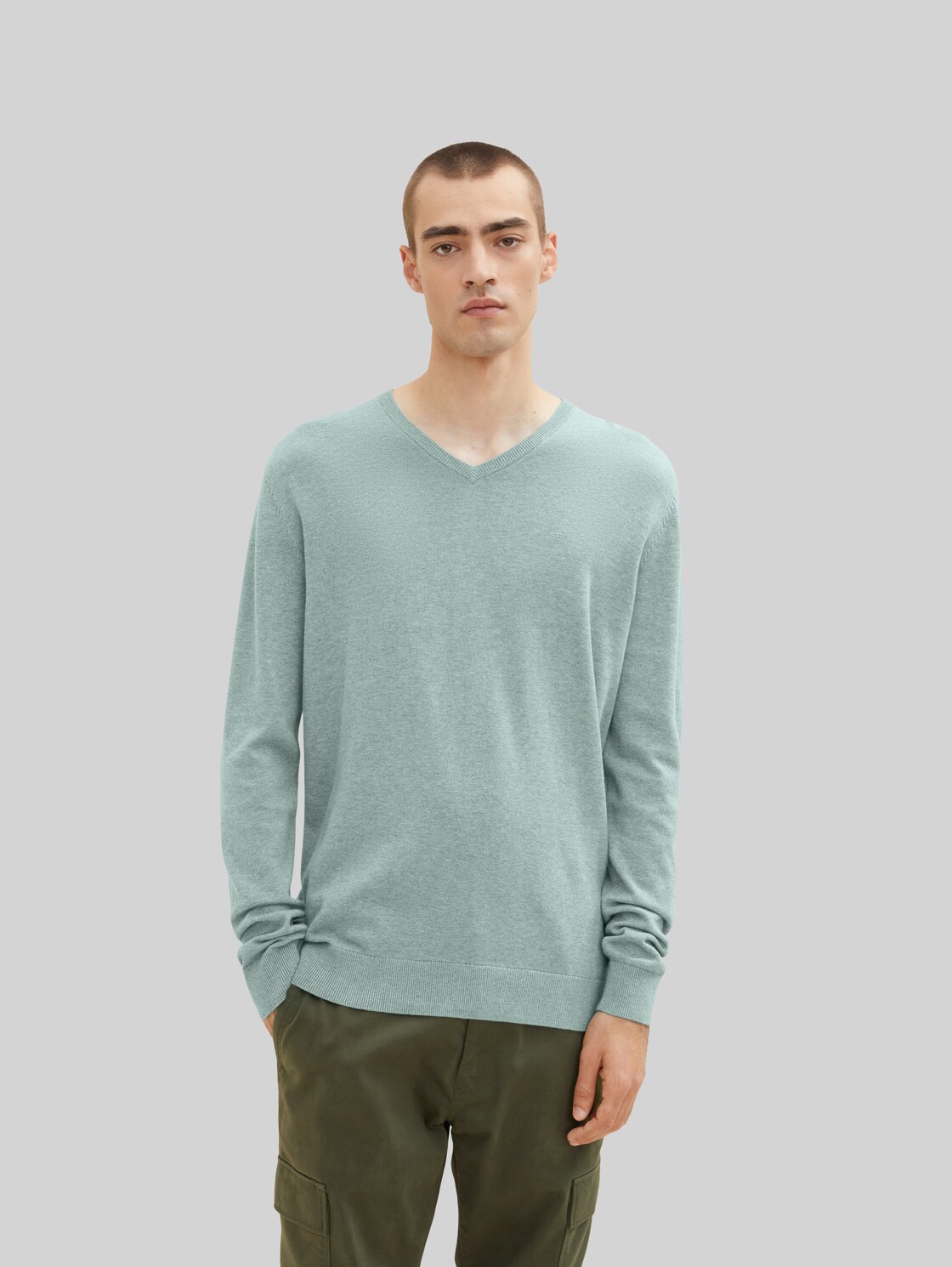 TOM TAILOR Herren Strickpullover mit Bio-Baumwolle in Melange Optik, grün, Gr. S, baumwolle
