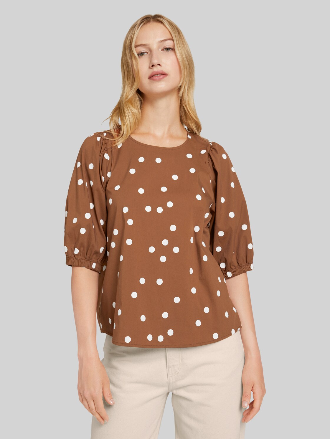 TOM TAILOR DENIM Shirt mit Ballonärmeln, Damen, brown dot print, Größe: M