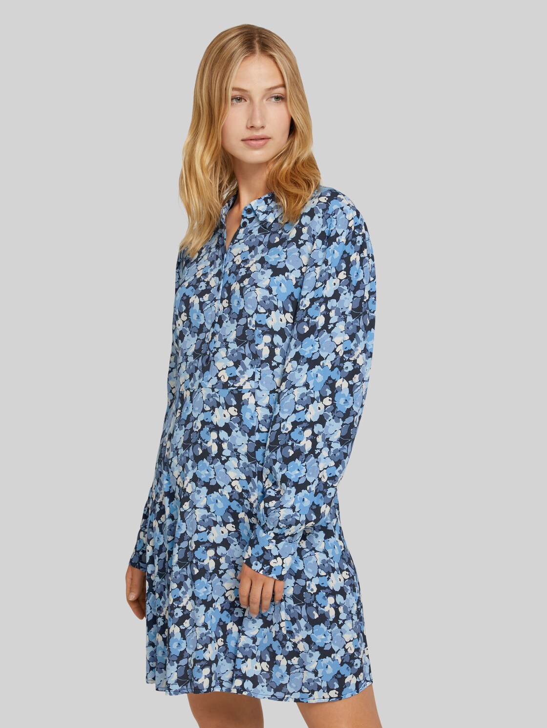 TOM TAILOR DENIM gemustertes Hemdkleid, Damen, blue flower print, Größe: XL