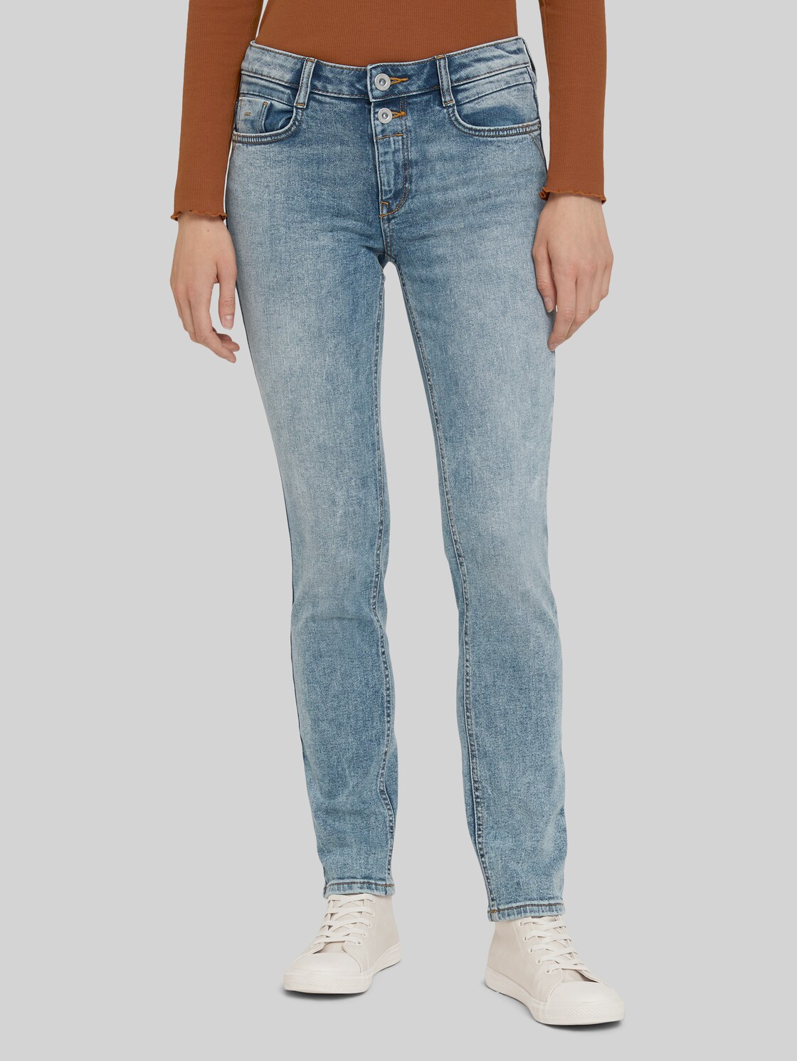TOM TAILOR Alexa Slim Jeans mit Bio-Baumwolle, Damen, vintage stone wash denim, Größe: 32/32