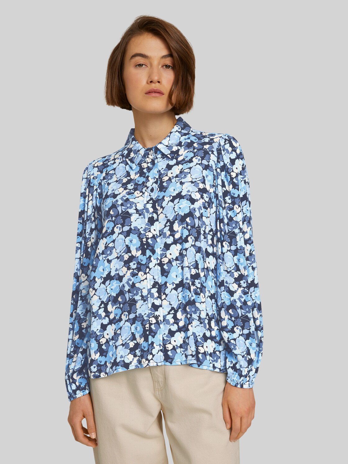TOM TAILOR DENIM gemusterte Bluse, Damen, blue flower print, Größe: XL