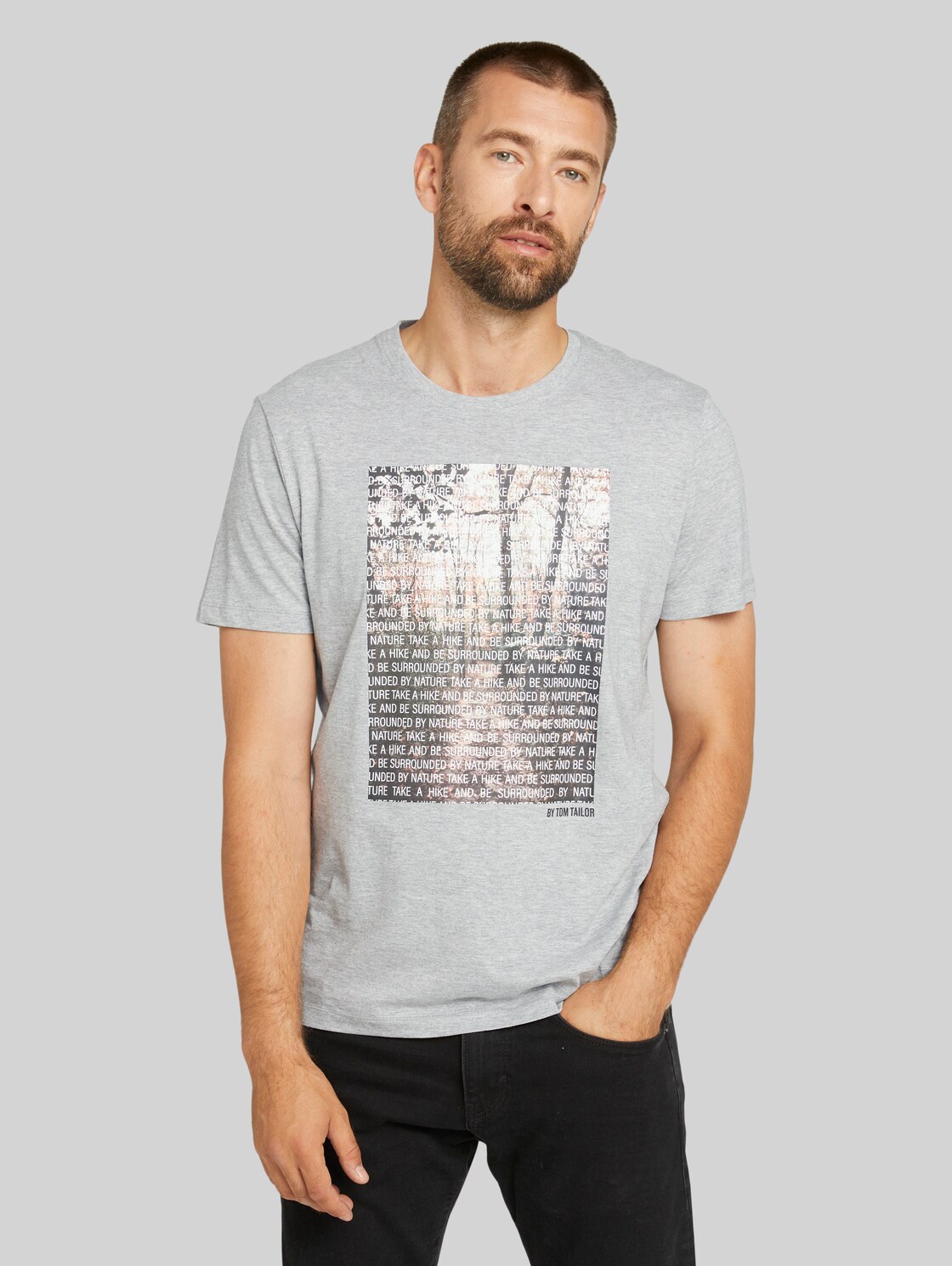 TOM TAILOR T-Shirt mit Fotoprint aus Bio-Baumwolle, Herren, Middle Grey Melange, Größe: XL