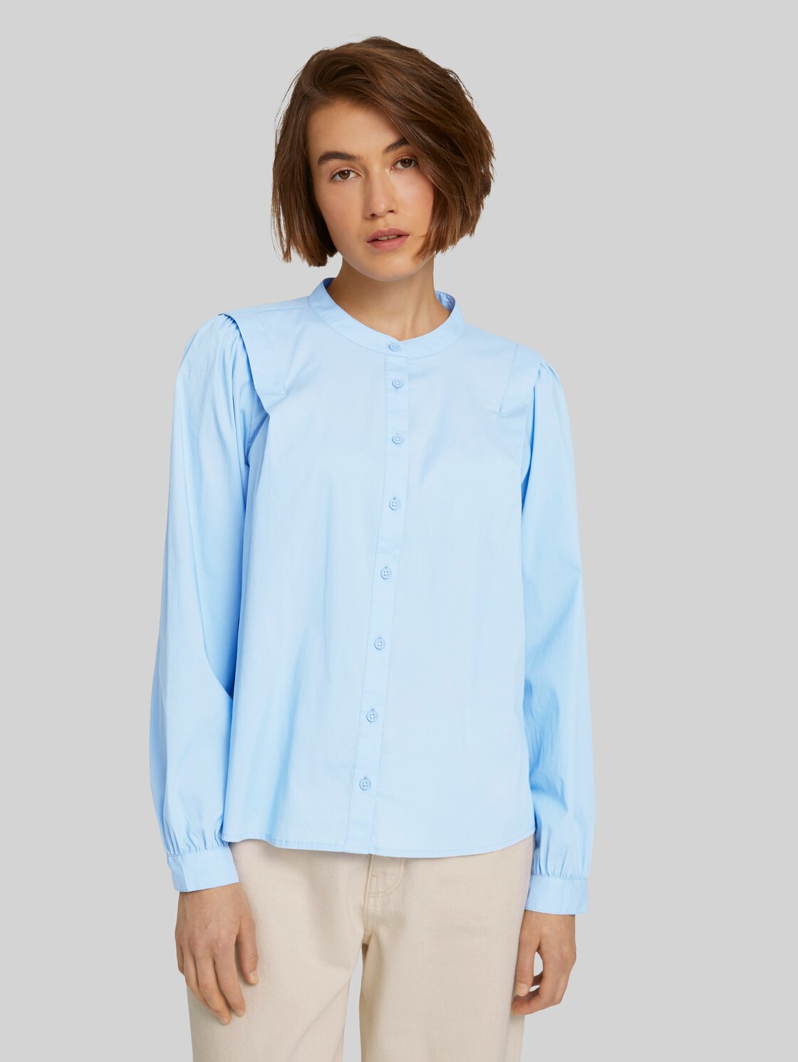 TOM TAILOR DENIM Bluse mit Raffungen, Damen, bel air blue, Größe: XL