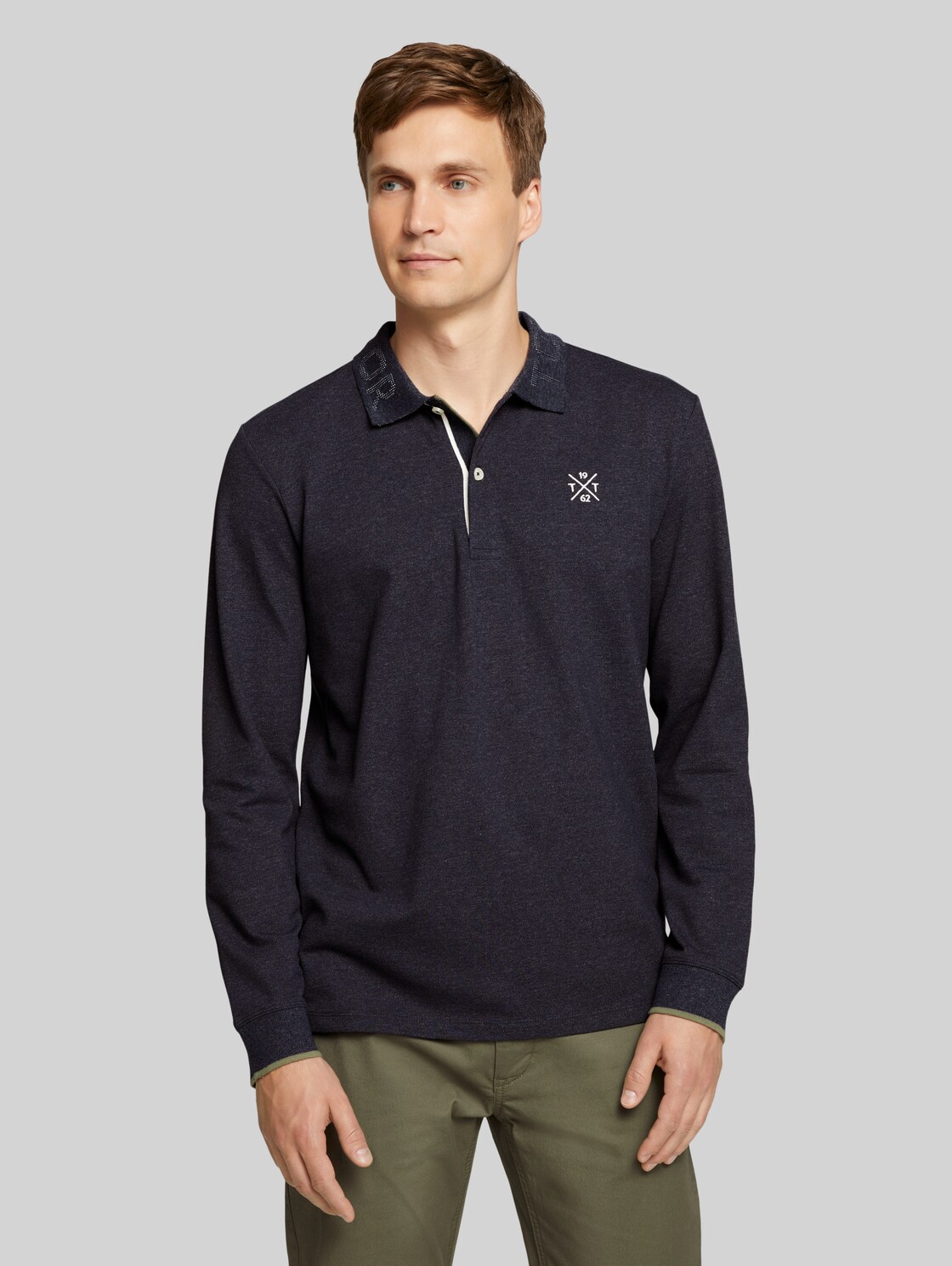 TOM TAILOR Polo Langarmshirt, Herren, sky captain blue white melange, Größe: M
