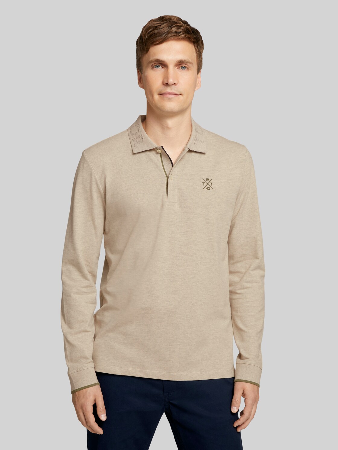 TOM TAILOR Polo Langarmshirt, Herren, cosy soft beige melange, Größe: XXL
