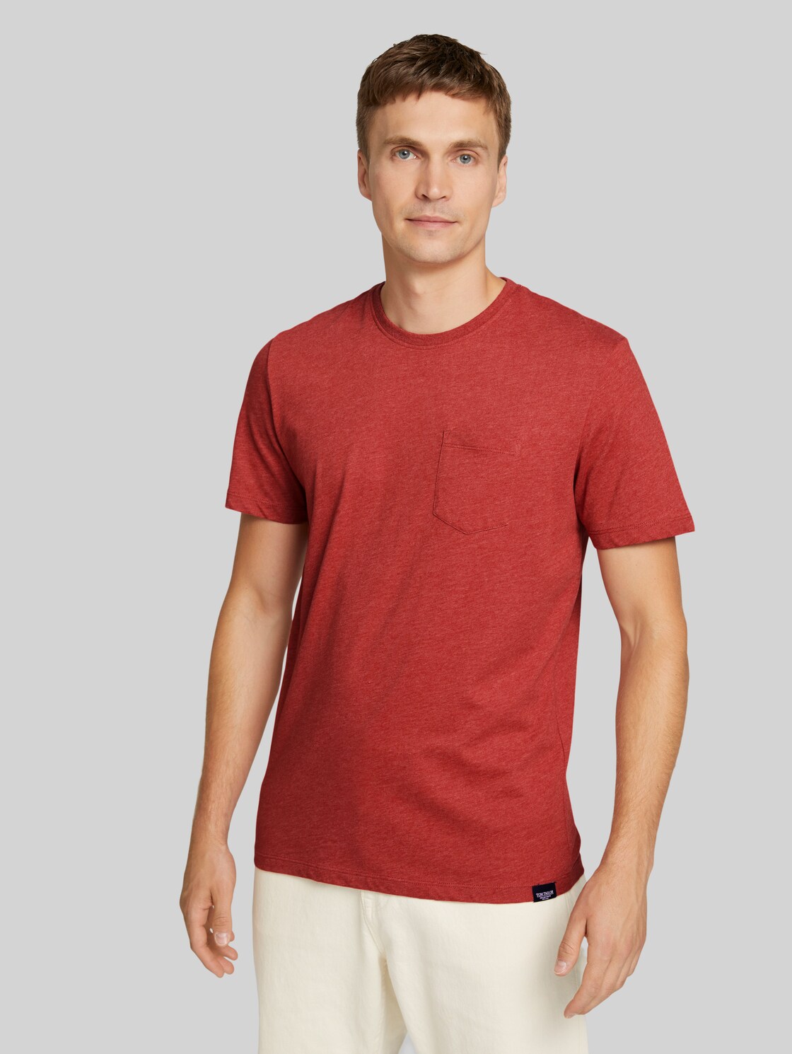 TOM TAILOR T-Shirt mit Bio-Baumwolle, Herren, chili red white melange, Größe: XL