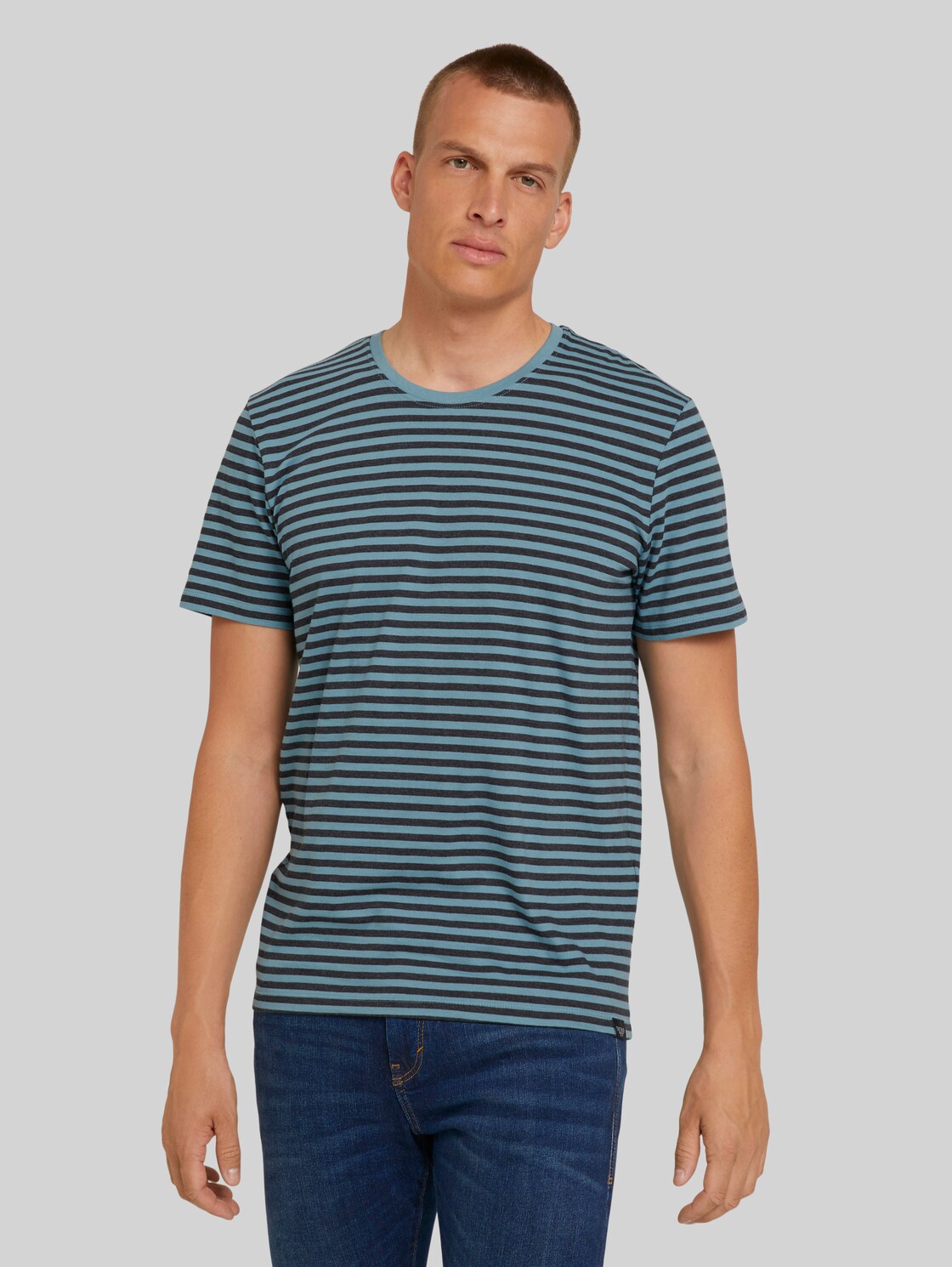 TOM TAILOR Gestreiftes T-Shirt mit Bio-Baumwolle, Herren, aqua blue melange stripe, Größe: XL
