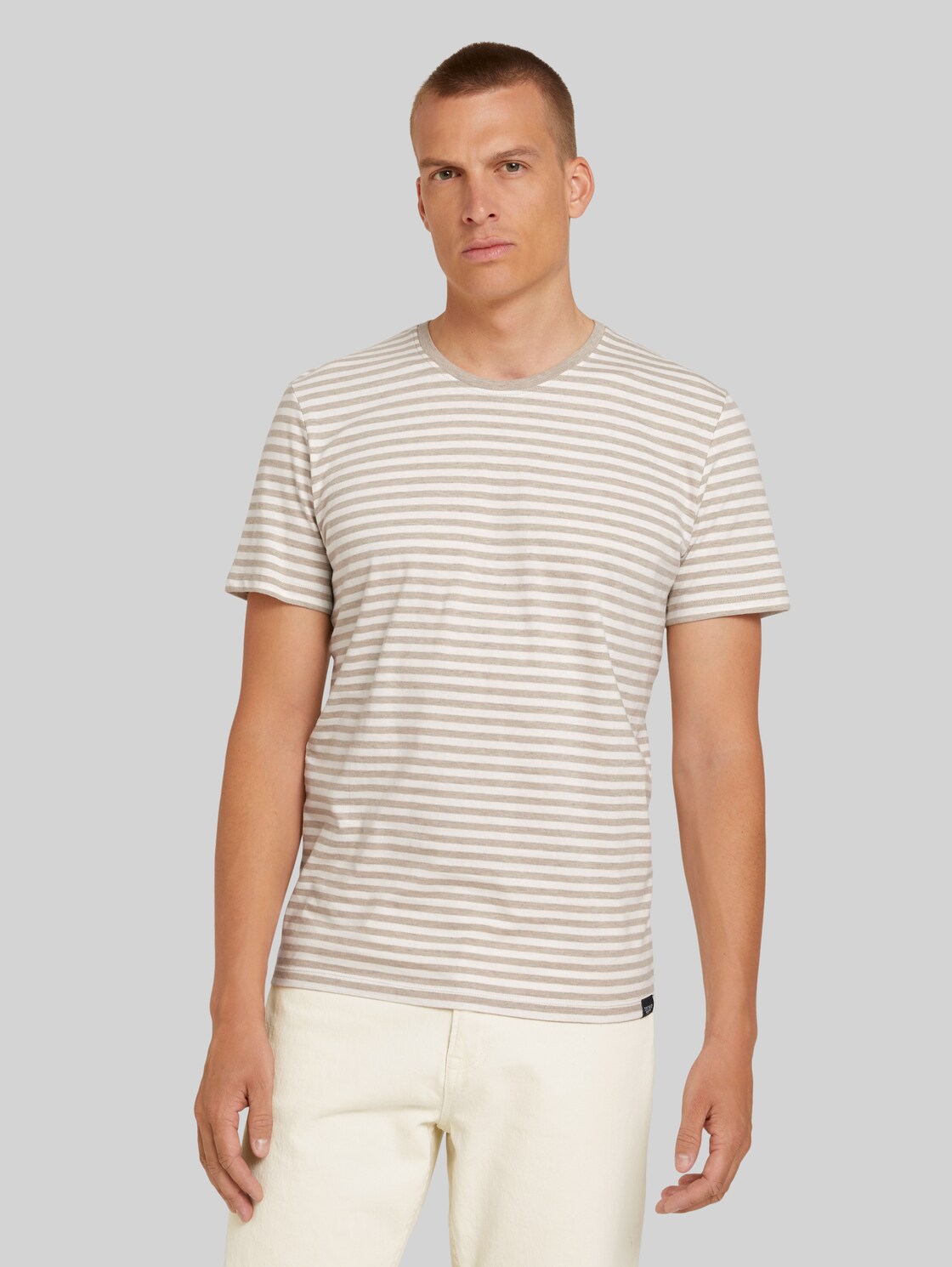 TOM TAILOR Gestreiftes T-Shirt mit Bio-Baumwolle, Herren, soft beige melange stripe, Größe: XXL