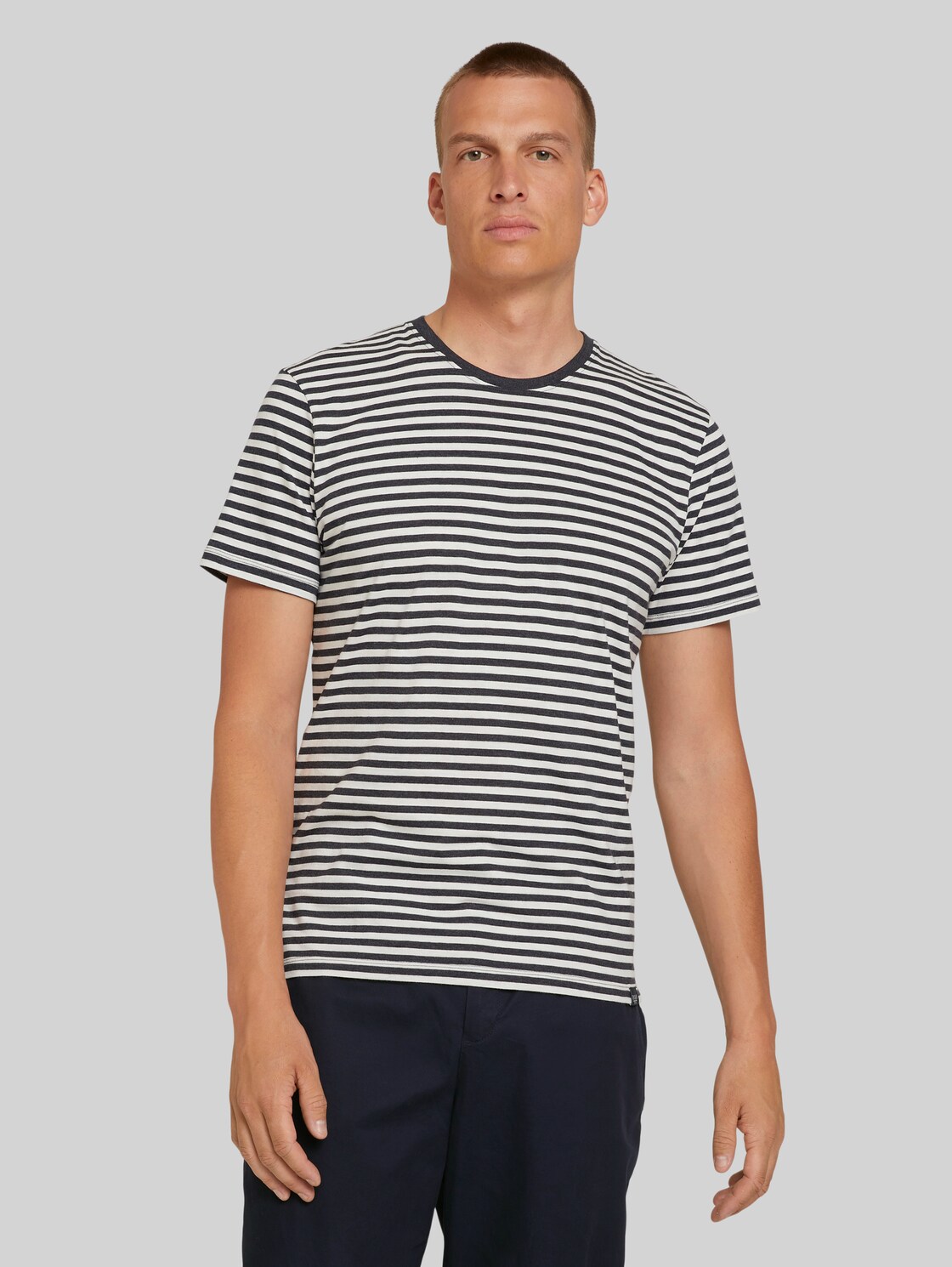 TOM TAILOR Gestreiftes T-Shirt mit Bio-Baumwolle, Herren, navy melange stripe, Größe: XXL