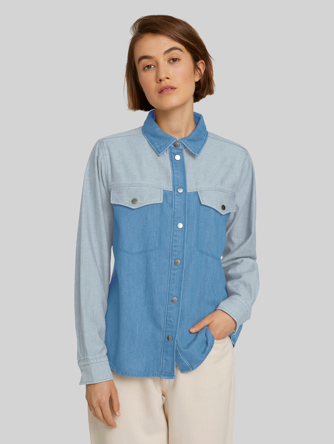 TOM TAILOR DENIM Jeansbluse aus Bio-Baumwolle, Damen, bright blue denim, Größe: XL