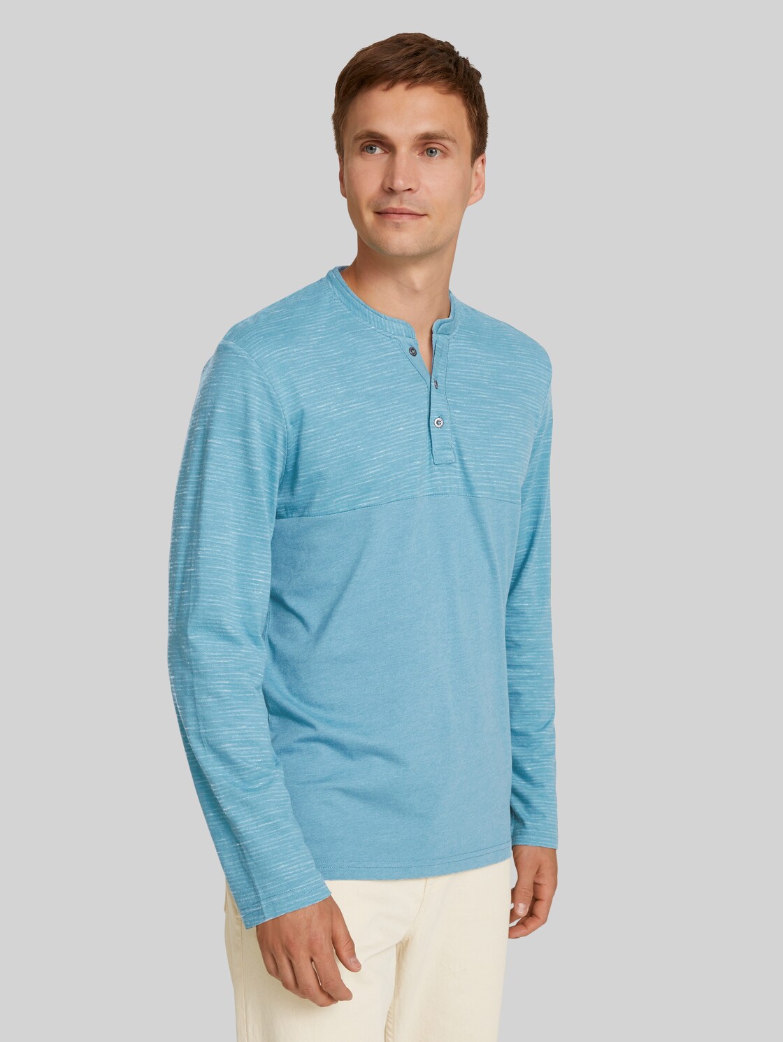 TOM TAILOR Langarmshirt mit feinen Streifen, Herren, smokey aqua white melange, Größe: XXXL