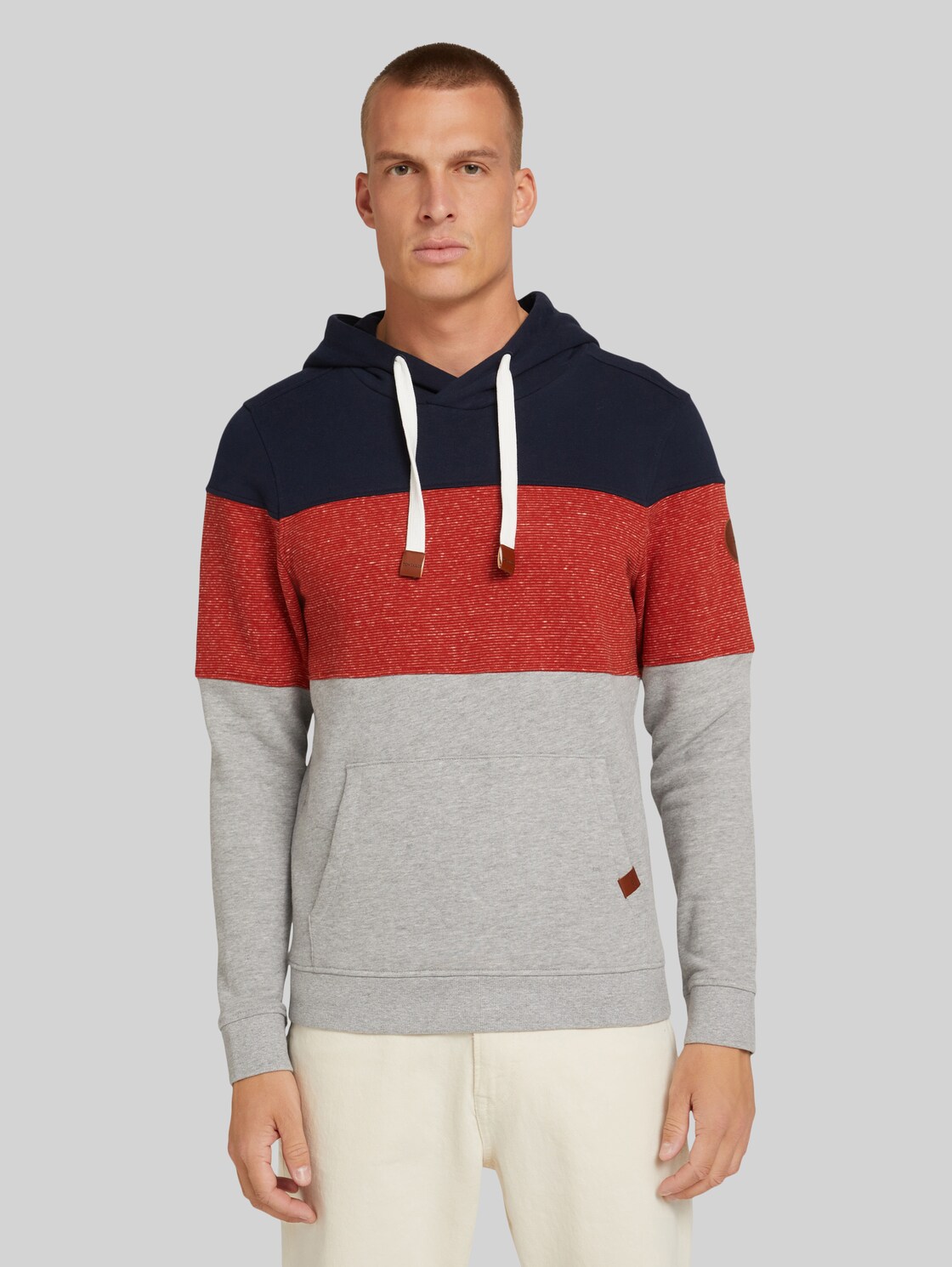 TOM TAILOR gestreifter Hoodie, Herren, Middle Grey Melange, Größe: XL