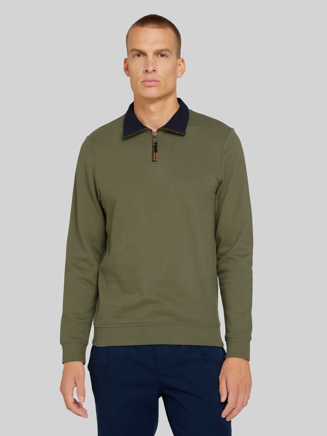 TOM TAILOR Sweatshirt mit Troyer-Kragen, Herren, Oak Leaf Green, Größe: XL