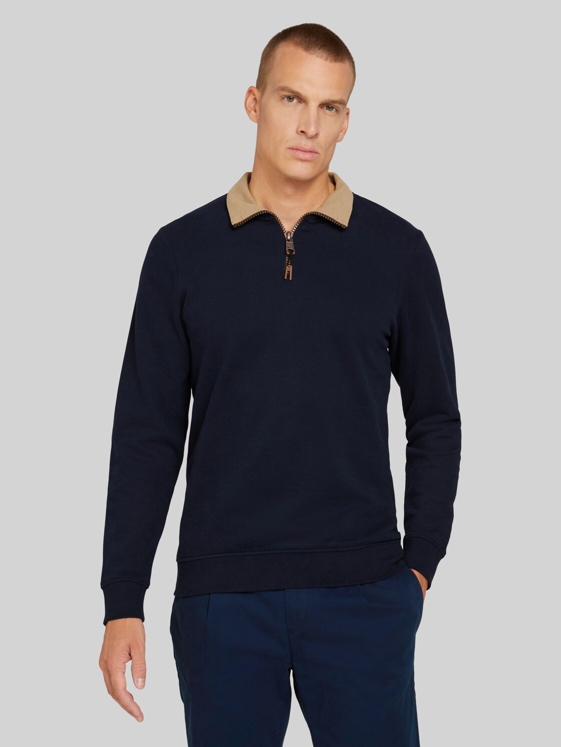TOM TAILOR Sweatshirt mit Troyer-Kragen, Herren, Sky Captain Blue, Größe: L