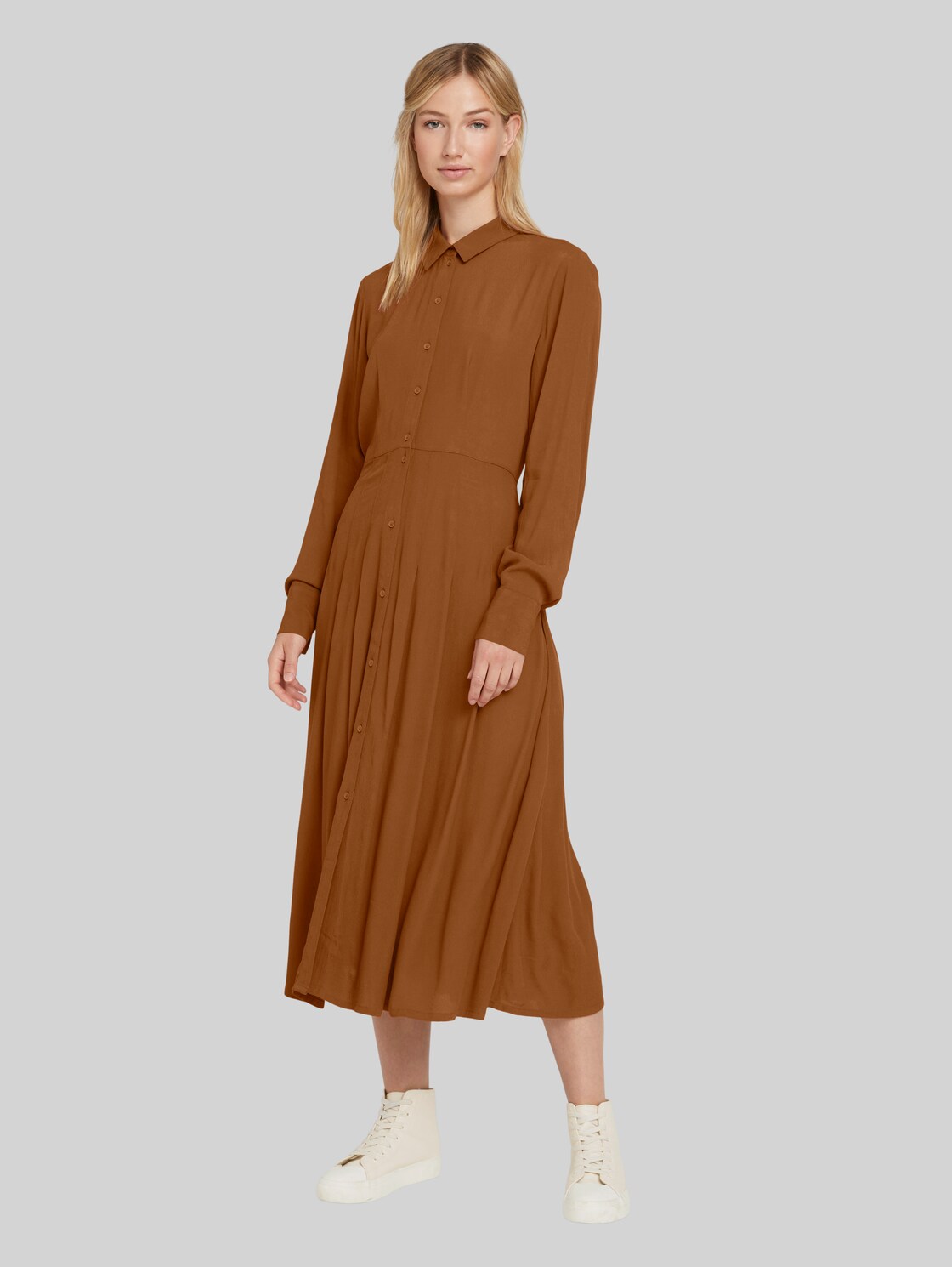 TOM TAILOR DENIM Midi Hemdkleid, Damen, amber brown, Größe: XS