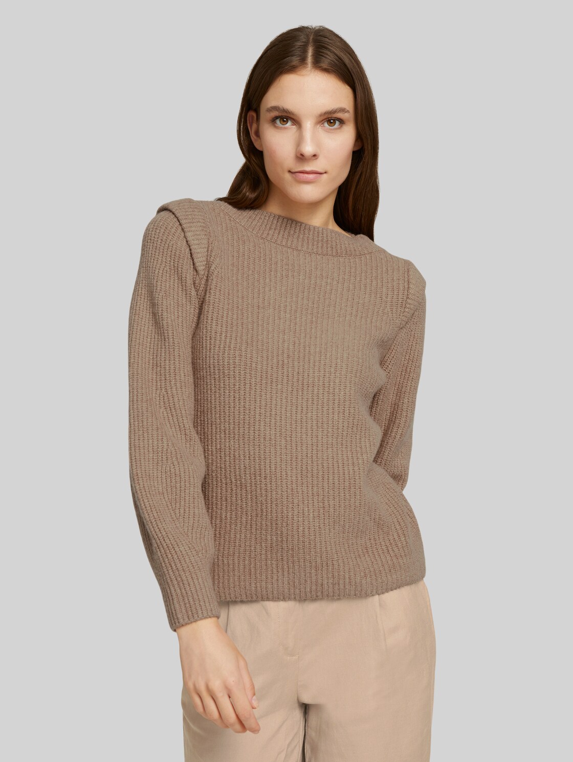 TOM TAILOR Pullover mit Schulterpolstern, Damen, french clay beige melange, Größe: XL