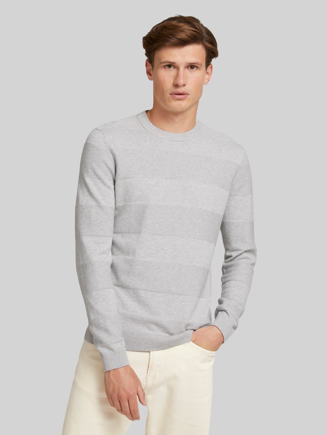TOM TAILOR DENIM strukturierter Pullover mit Bio-Baumwolle, Herren, Light Stone Grey Melange, Größe: XXL