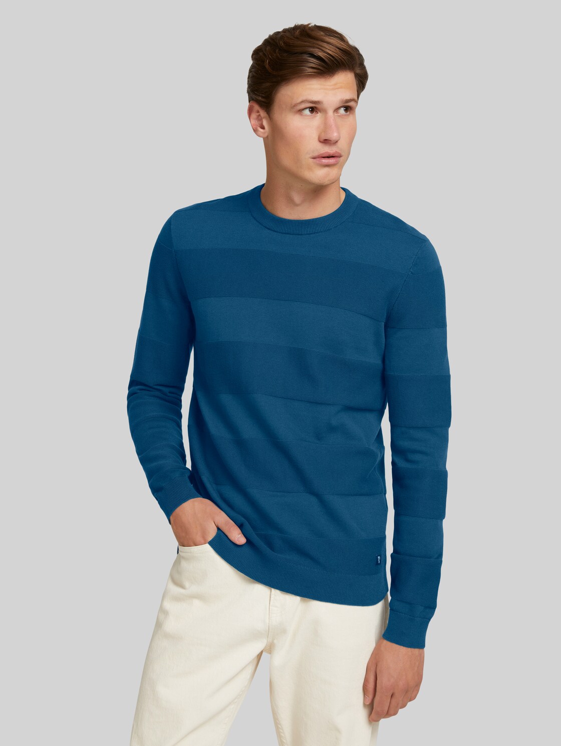 TOM TAILOR DENIM strukturierter Pullover mit Bio-Baumwolle, Herren, stormy petrol, Größe: XL