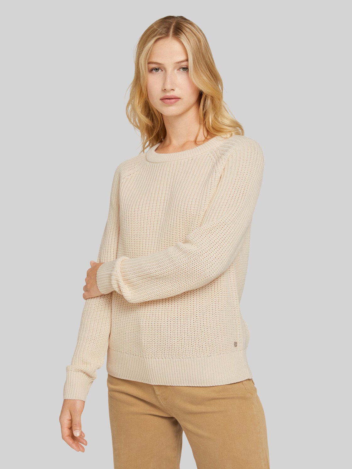 TOM TAILOR DENIM Pullover mit Bio-Baumwolle, Damen, soft creme beige, Größe: L
