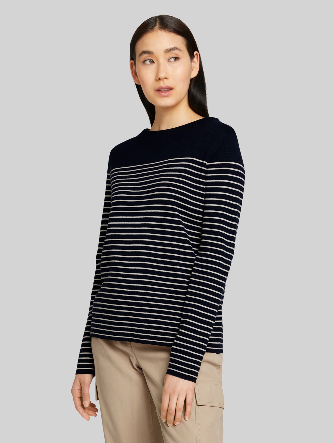 TOM TAILOR Gestreifter Pullover mit Bio-Baumwolle, Damen, navy sand stripe, Größe: S