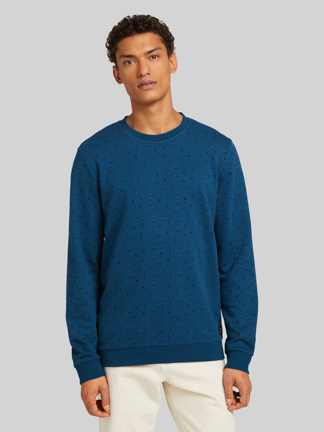 TOM TAILOR DENIM gemustertes Sweatshirt, Herren, petrol leaf print, Größe: XXL