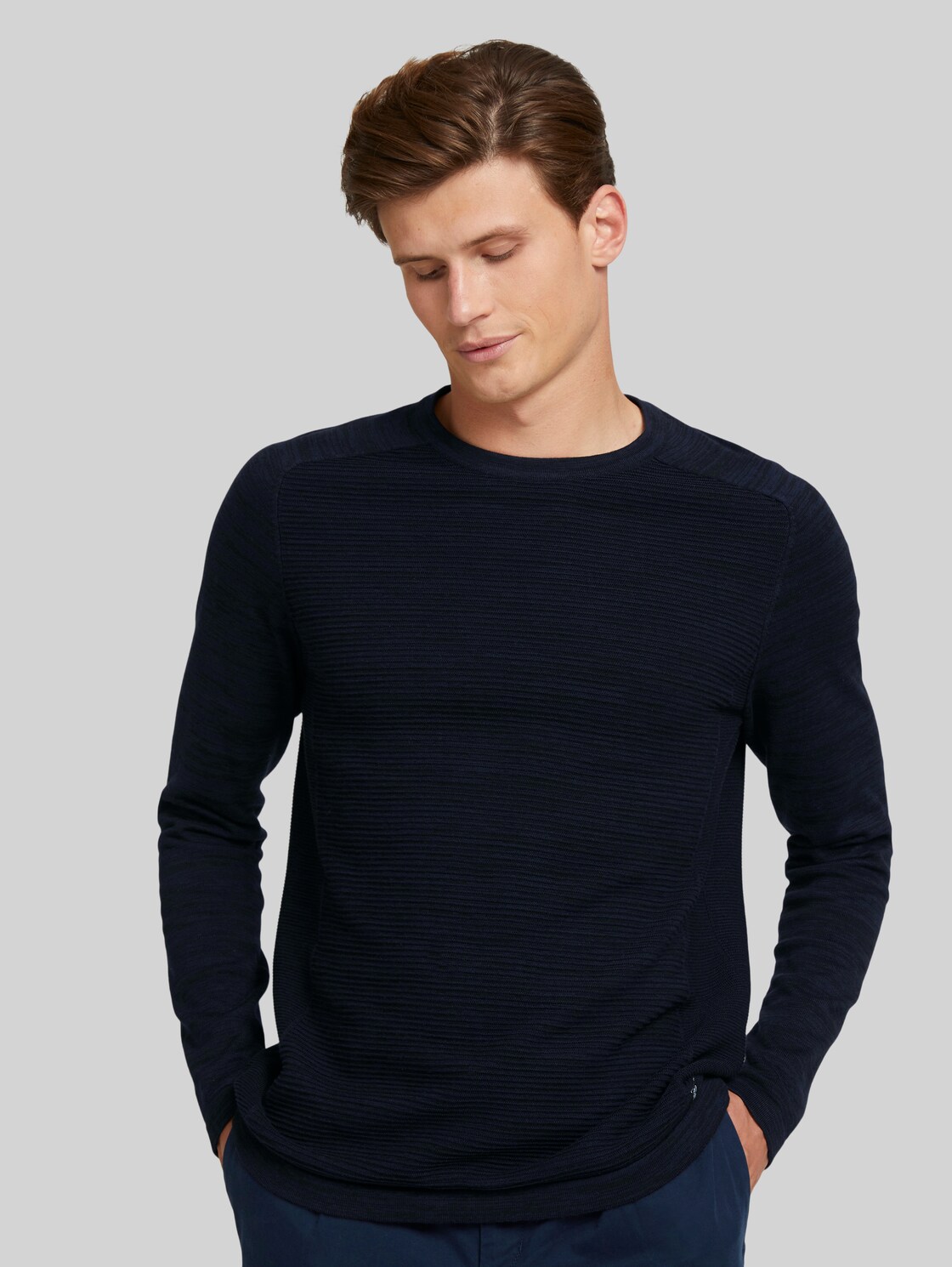 TOM TAILOR DENIM strukturierter Pullover aus Bio-Baumwolle, Herren, navy black mouline, Größe: XXL