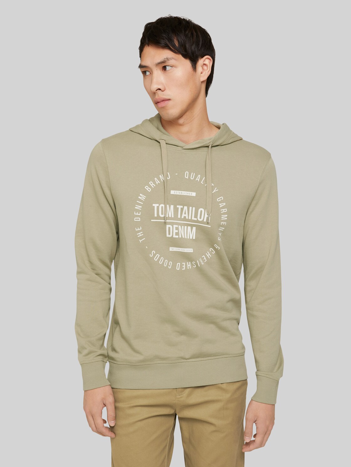TOM TAILOR DENIM Hoodie mit Print, Herren, Silver Olive, Größe: XXL