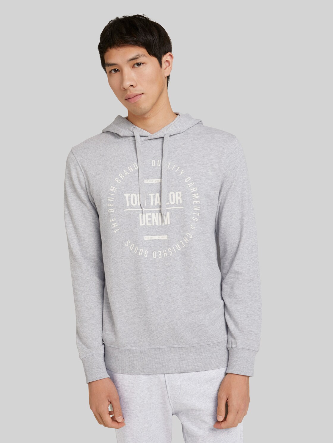 TOM TAILOR DENIM Hoodie mit Print, Herren, Light Stone Grey Melange, Größe: XXL