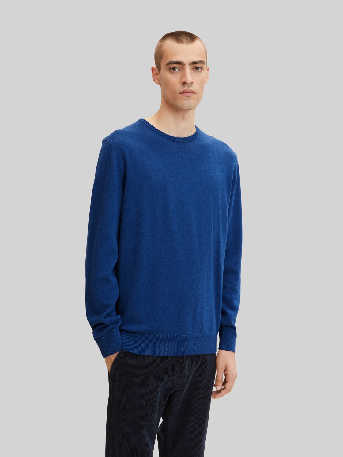 TOM TAILOR Herren Melierter Strickpullover, blau, Gr. XXL,