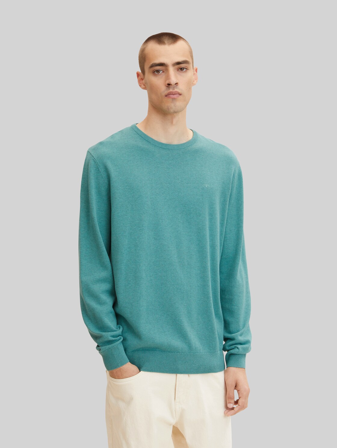 TOM TAILOR Herren Melierter Strickpullover, grün, Gr. XXL,