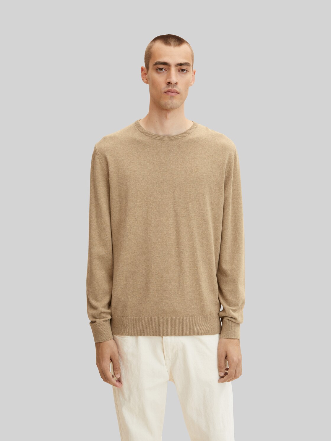 TOM TAILOR Herren Melierter Strickpullover, beige, Gr. XXL,