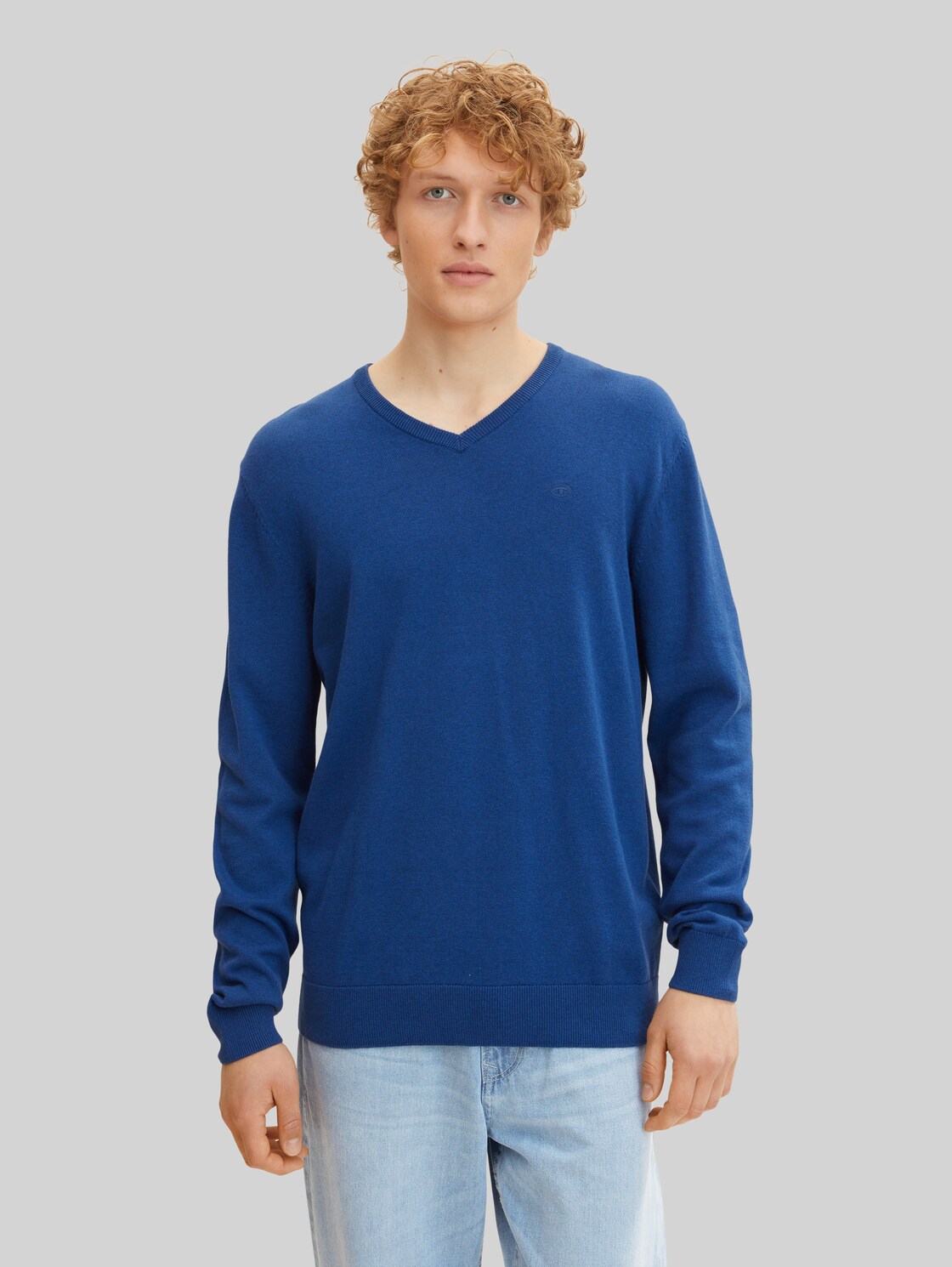 TOM TAILOR Herren Melierter Pullover mit V-Ausschnitt, blau, Gr. XL,