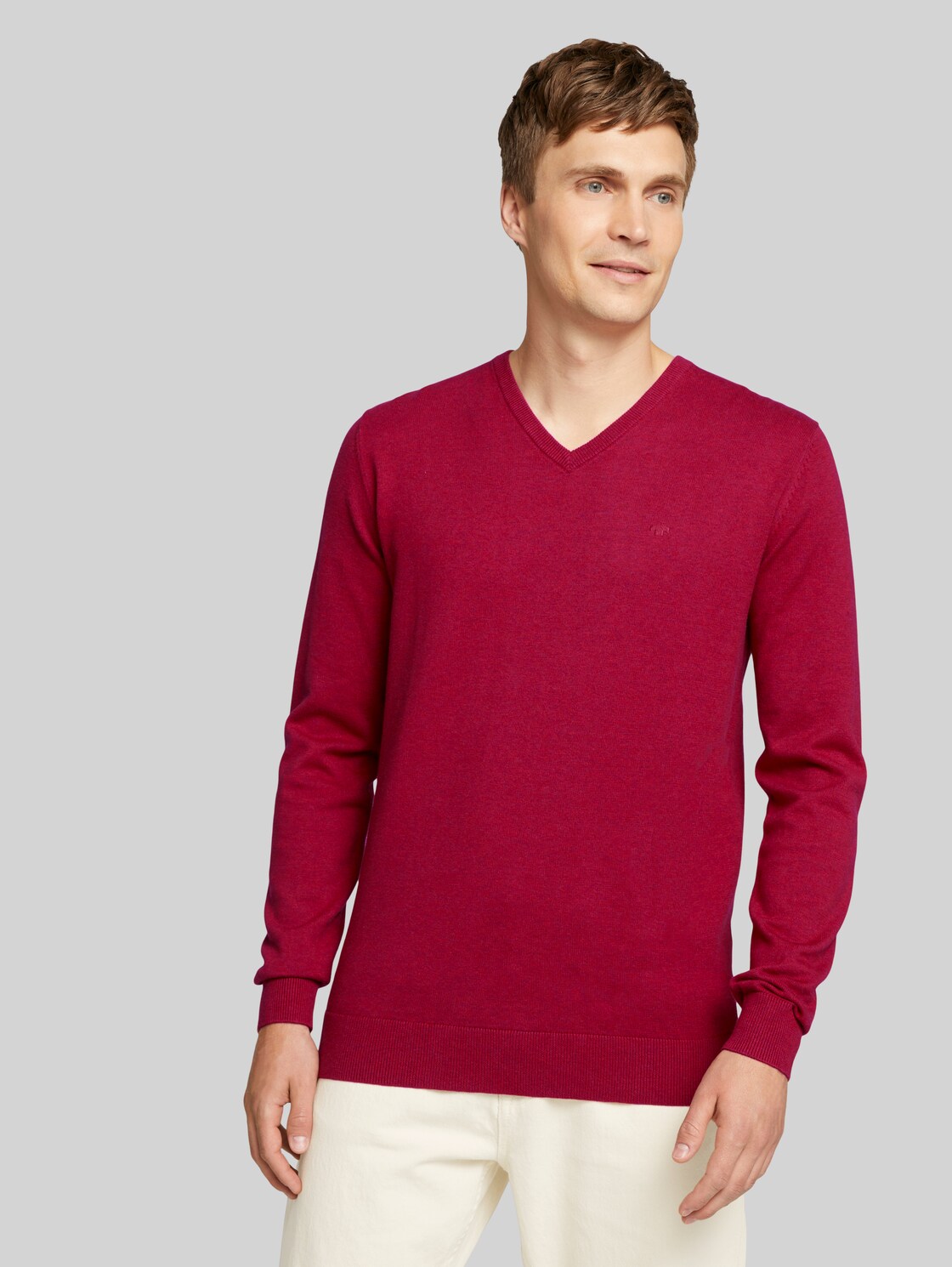 TOM TAILOR Melierter Pullover mit V-Ausschnitt, Herren, spicy red melange, Größe: L