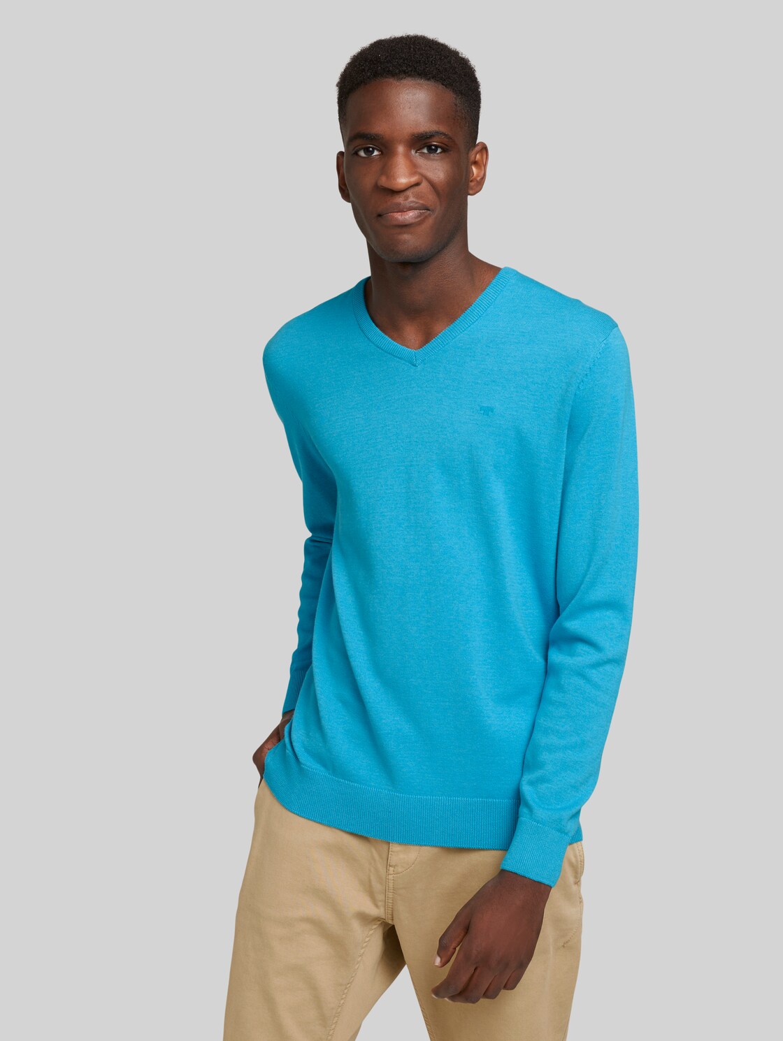 TOM TAILOR Melierter Pullover mit V-Ausschnitt, Herren, bright teal melange, Größe: M