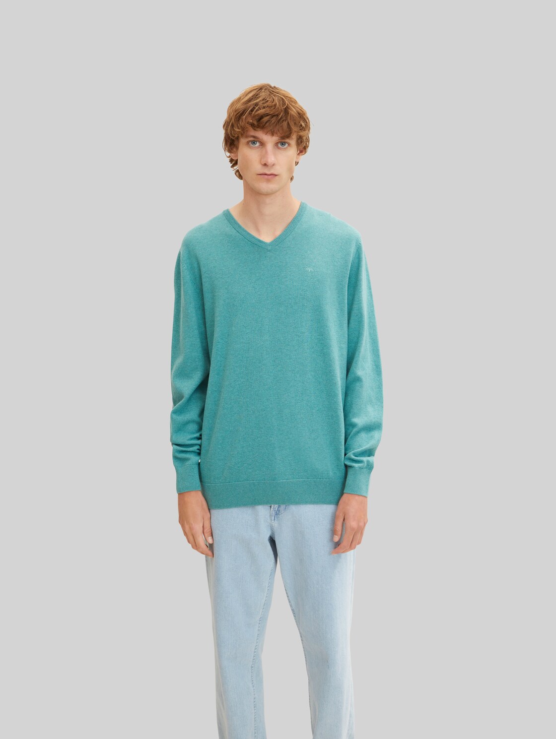 TOM TAILOR Herren Melierter Pullover mit V-Ausschnitt, grün, Gr. XL,