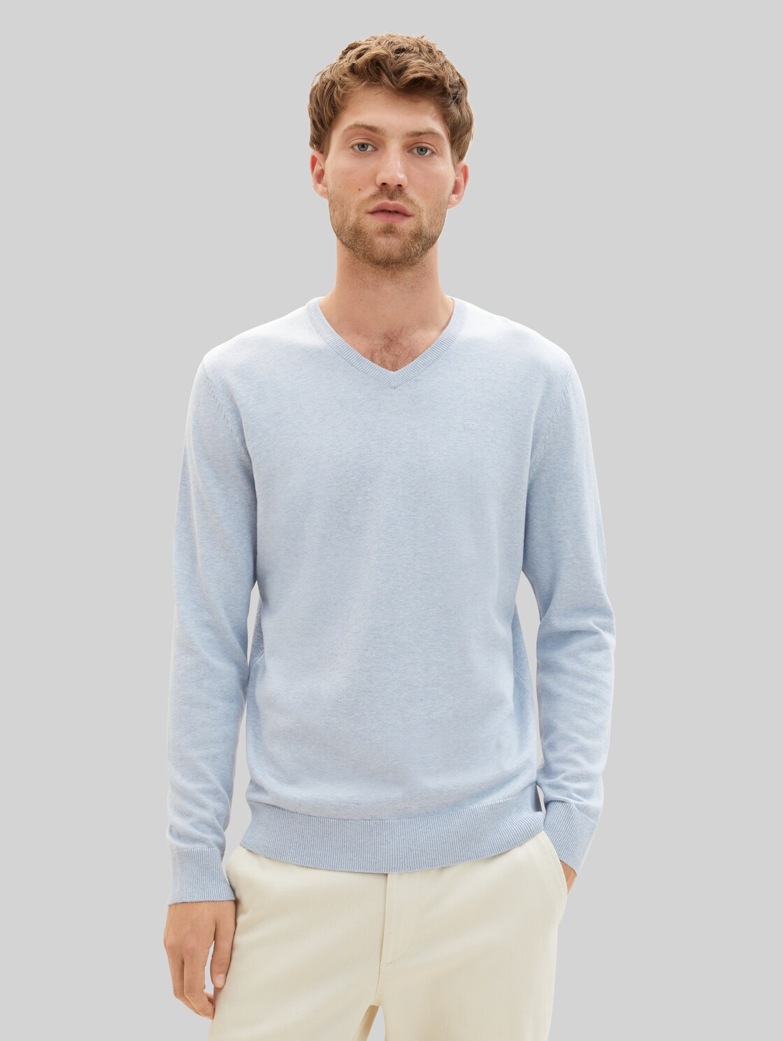 TOM TAILOR Herren Melierter Pullover mit V-Ausschnitt, blau, Gr. XXL,
