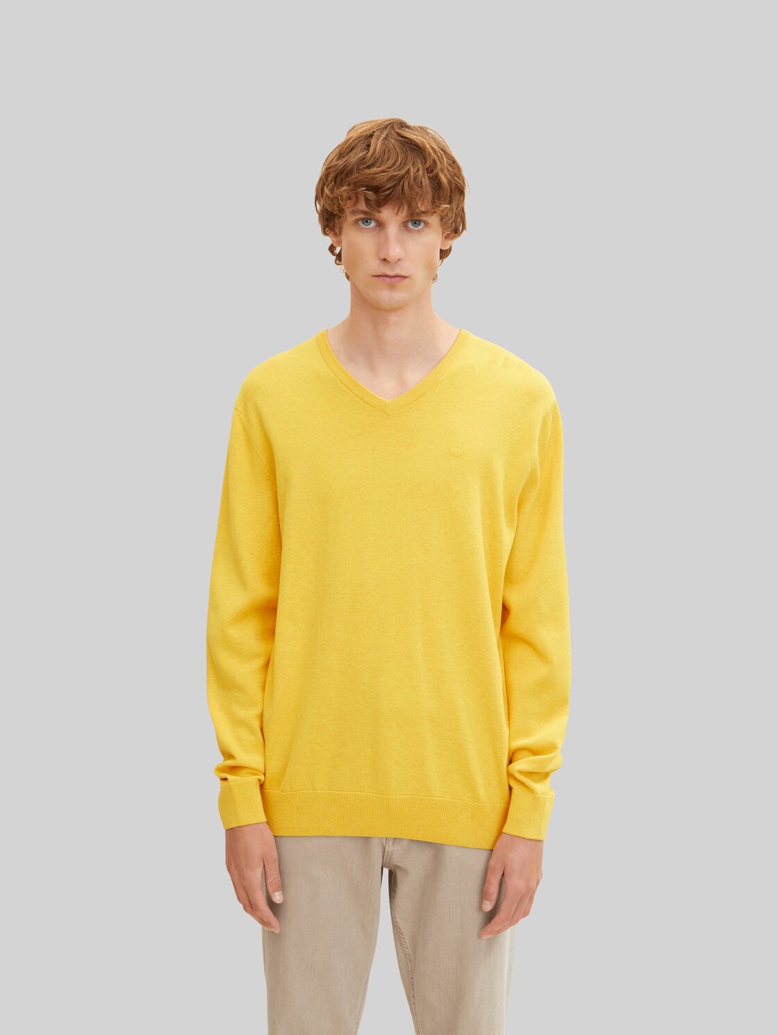 TOM TAILOR Herren Melierter Pullover mit V-Ausschnitt, gelb, Gr. XL,