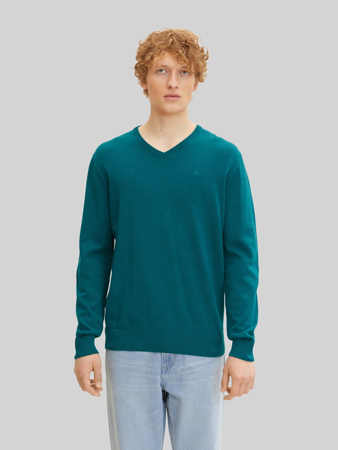 TOM TAILOR Herren Melierter Pullover mit V-Ausschnitt, grün, Gr. XXL,