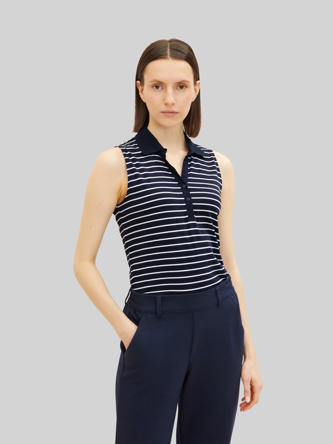 TOM TAILOR Damen Ärmelloses Poloshirt mit Bio-Baumwolle, blau, Gr. XXL, baumwolle