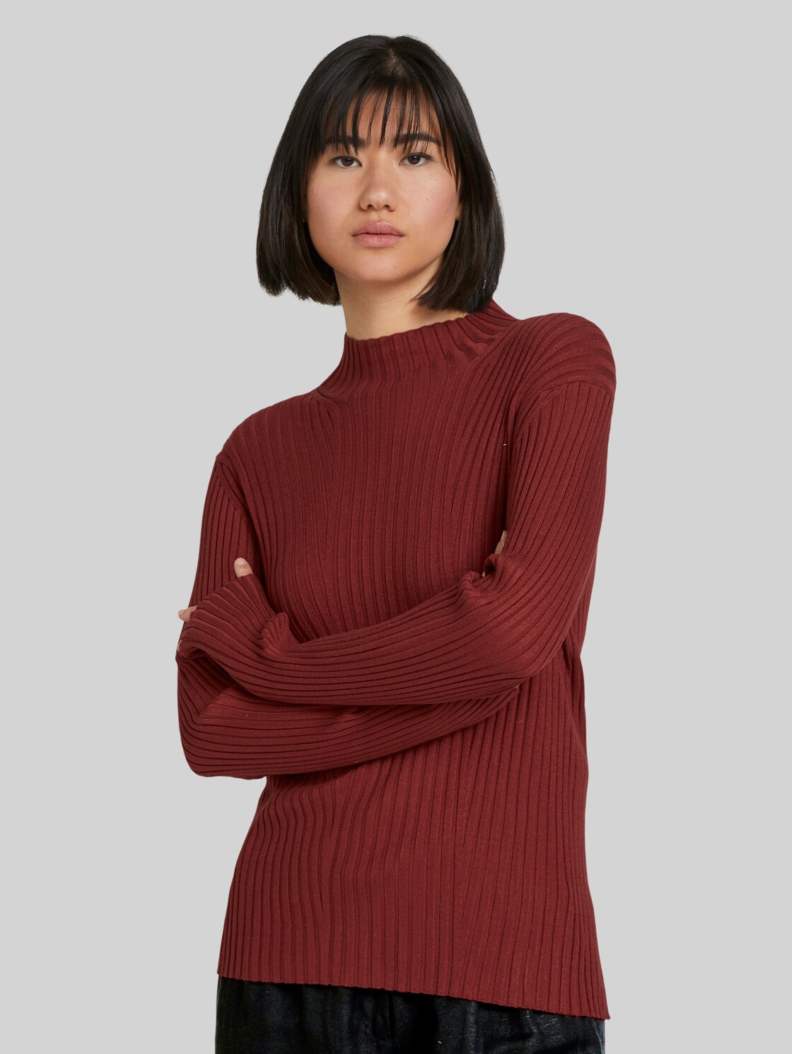 TOM TAILOR Gerippter Rollkragenpullover, Damen, dark maroon red, Größe: XXXL