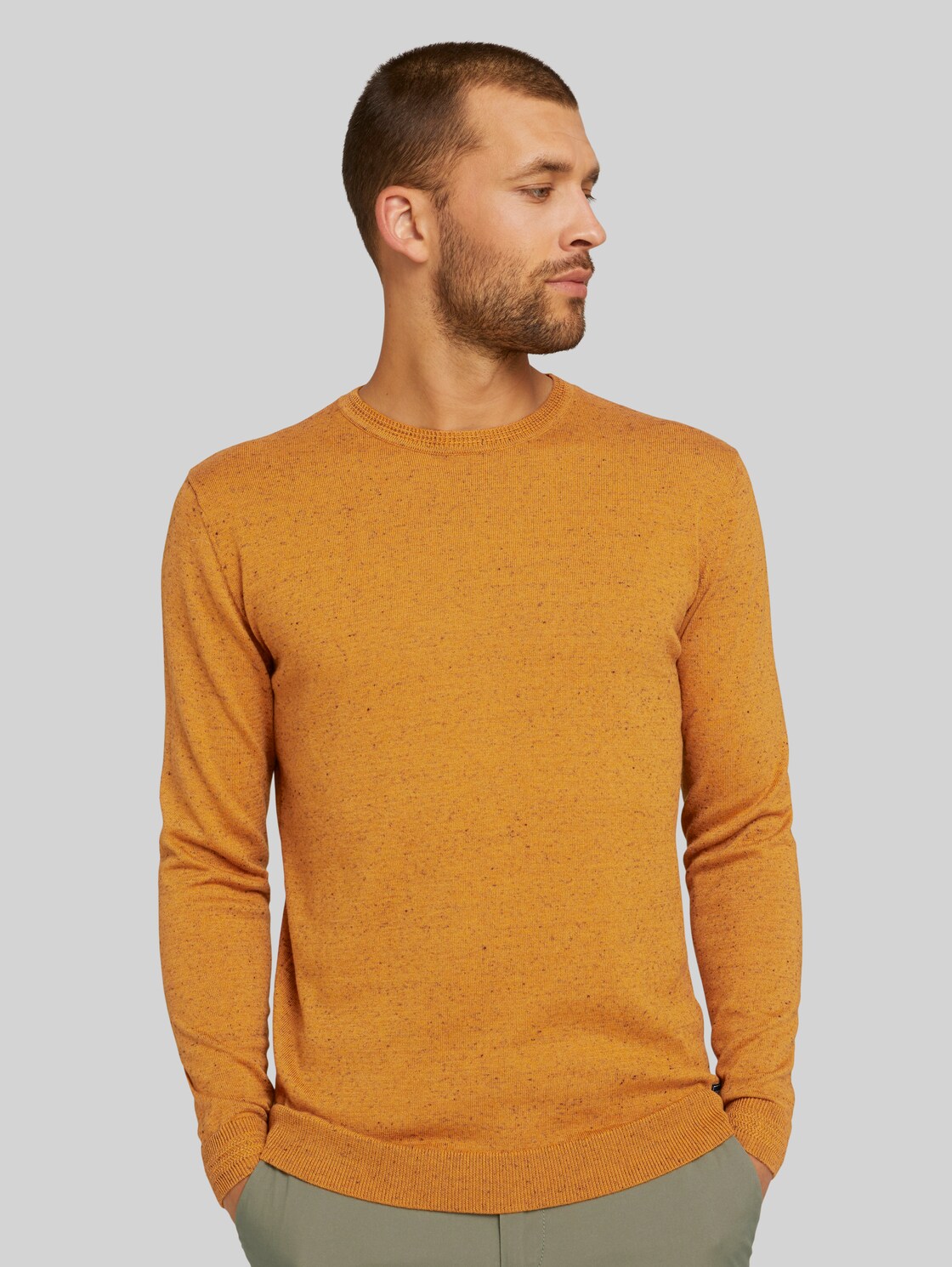 TOM TAILOR Pullover in Melange-Optik mit recyceltem Polyester, Herren, flame brown navy heather yarn, Größe: XXL