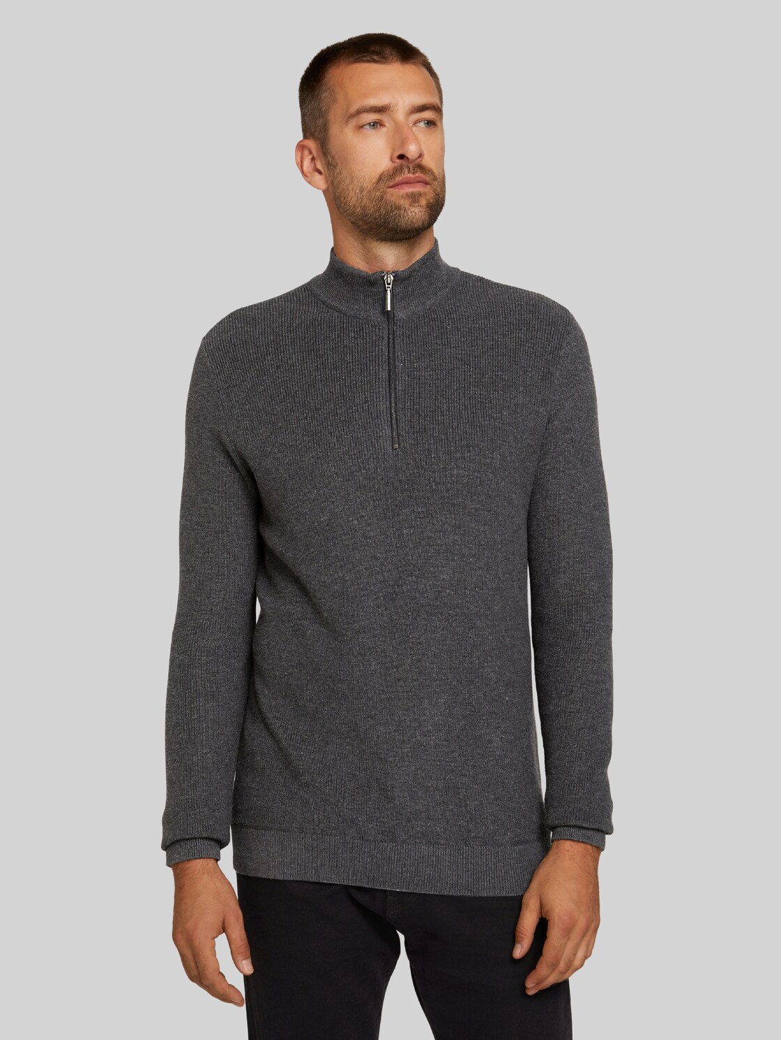 TOM TAILOR strukturierter Pullover, Herren, Black Grey Melange, Größe: XL