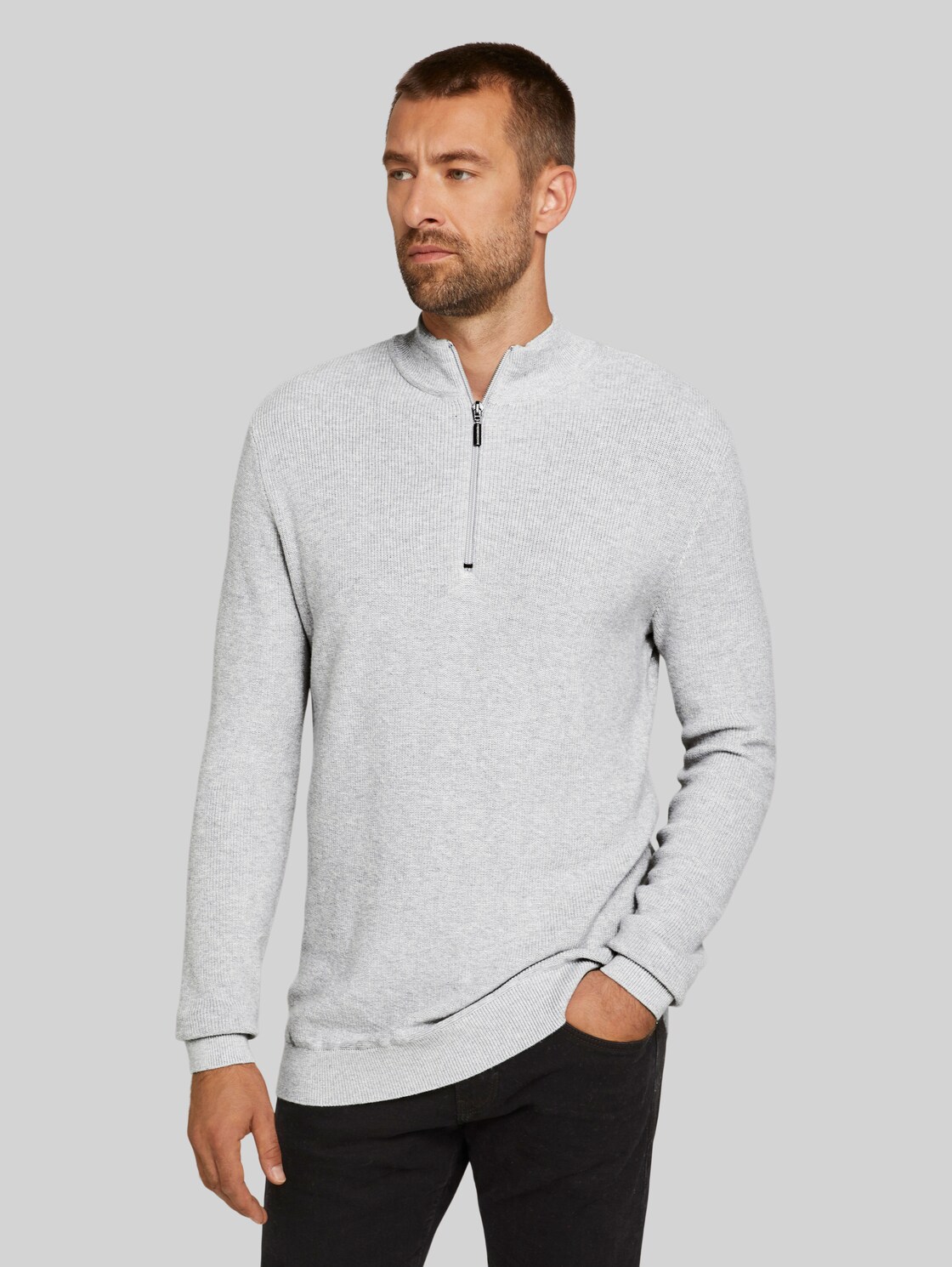TOM TAILOR strukturierter Pullover, Herren, Light Soft Grey Melange, Größe: XL