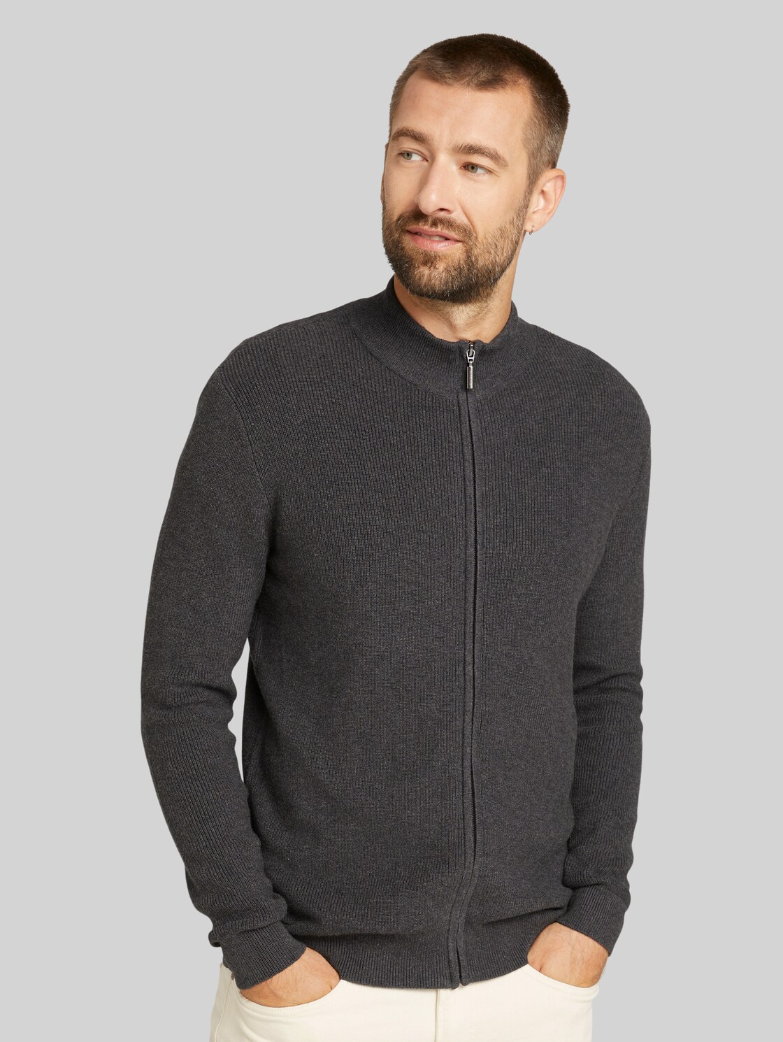 TOM TAILOR strukturierte Jacke, Herren, Black Grey Melange, Größe: XL
