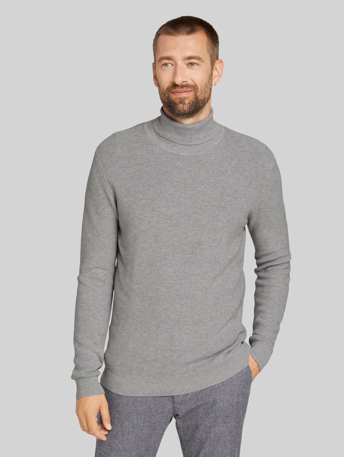 TOM TAILOR Strukturierter Rollkragenpullover  , Herren, Light Soft Grey Melange, Größe: XL