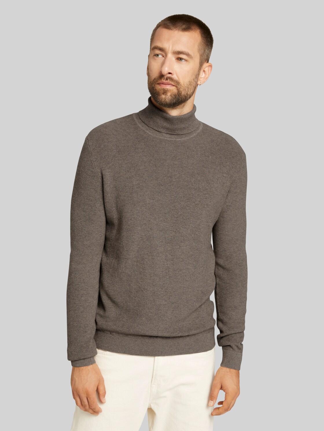 TOM TAILOR Strukturierter Rollkragenpullover  , Herren, light wood taupe melange, Größe: XXL