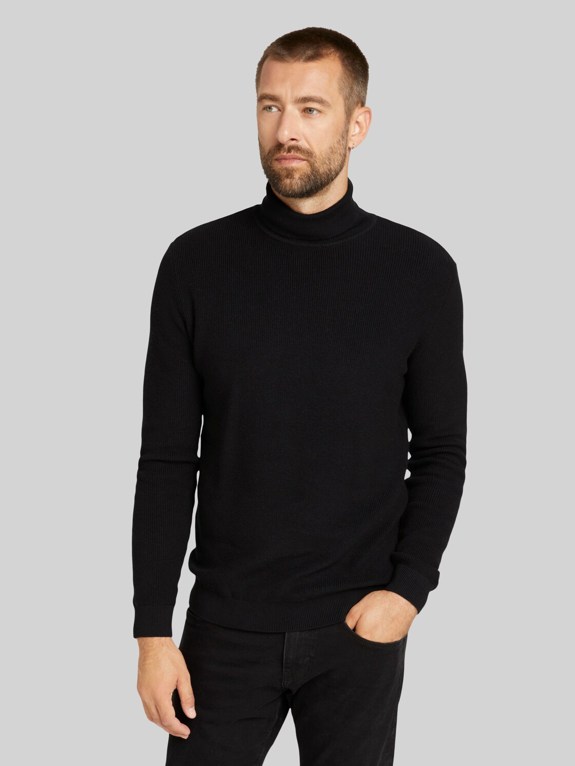 TOM TAILOR Strukturierter Rollkragenpullover  , Herren, Black, Größe: L